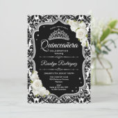 Invitation Quinceanera - Argent noir blanc (Debout devant)