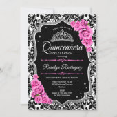 Invitation Quinceanera - Argent noir rose (Devant)