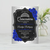 Invitation Quinceanera - Argent Noir Royal Bleu (Debout devant)