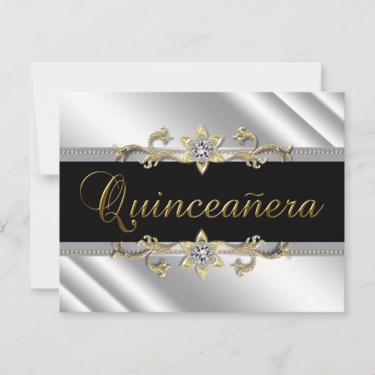 Invitation Quinceañera Argent Or Noir (Devant)