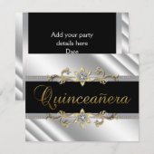 Invitation Quinceañera Argent Or Noir (Devant / Derrière)