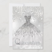 Invitation Quinceanera Argent Parties scintillant Gown Annive (Devant)