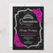 Invitation Quinceanera - Argent rose noir (Devant)