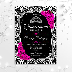 Invitation Quinceanera - Argent rose noir