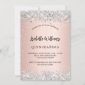 Invitation Quinceanera argent rose or brush (Devant)