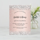 Invitation Quinceanera argent rose or brush (Debout devant)