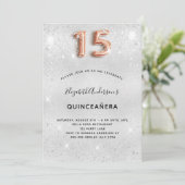 Invitation Quinceanera argent rose or parties scintillant gla (Debout devant)