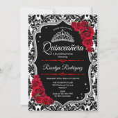 Invitation Quinceanera - Argent rouge noir (Devant)