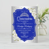 Invitation Quinceanera - Argent Royal Blue (Debout devant)