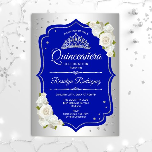 Invitation Quinceanera - Argent Royal Blue
