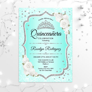 Invitation Quinceanera - Argent Turquoise