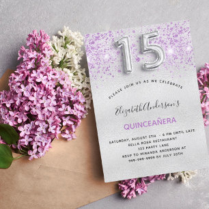 Invitation Quinceanera argent violet parties scintillant