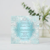 Invitation Quinceanera Assez Argent Turquoise bleu Snowflakes (Debout devant)