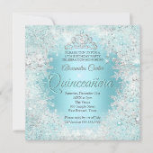 Invitation Quinceanera Assez Argent Turquoise bleu Snowflakes (Devant)