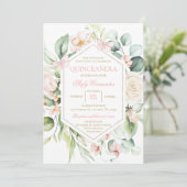Invitation Quinceañera aux fleurs roses et papillons (Debout devant)