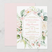 Invitation Quinceañera aux fleurs roses et papillons (Devant / Derrière)