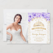 Invitation Quinceanera Avec Photo - Gold Purple Blanc (Devant)