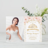 Invitation Quinceanera Avec Photo - Roses Rose Or (Debout devant)
