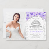 Invitation Quinceanera Avec Photo - Silver Violet Blanc (Devant)
