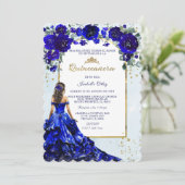 Invitation Quinceañera Azul Real y Oro (Debout devant)
