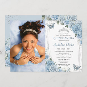Invitation Quinceañera Baby Blue Floral Butterflies 16e