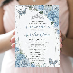 Invitation Quinceañera Baby Blue Floral Butterflies 16e
