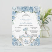 Invitation Quinceañera Baby Blue Floral Cendrillon Coach (Debout devant)