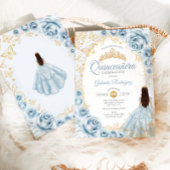Invitation Quinceanera Baby Blue Gold Floral