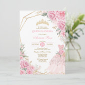 Invitation Quinceañera Baby rose Floral or princesse de la Co (Debout devant)