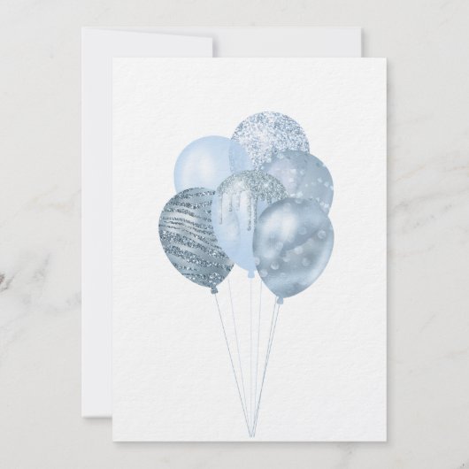 Invitation Quinceanera Ballons bleu blanc parties scintillant (Dos)