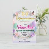 Invitation Quinceañera Ballons et Papillons  (Debout devant)