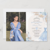 Invitation Quinceañera Bébé Bleu Argenté Bohème Mis Quince An (Devant)