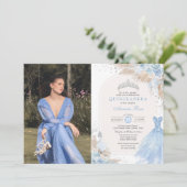 Invitation Quinceañera Bébé Bleu Argenté Bohème Mis Quince An (Debout devant)