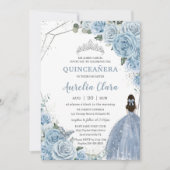 Invitation Quinceañera Bébé Bleu Doux Floral Princesse 15 Año (Devant)
