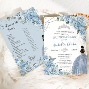 Invitation Quinceañera Bébé bleu doux Flore 15 Años Padrinos