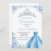 Invitation Quinceanera Bébé Robe Bleue Mis Quince (Devant / Derrière)