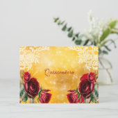 Invitation Quinceanera Belle Roses Rouges dentelle et or (Debout devant)