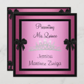 Invitation Quinceanera Bijou noir rose Tiara Forme 1 (Devant / Derrière)