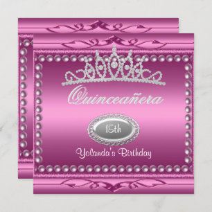 Invitation Quinceanera Bijou rose Tiara Pearl 15e anniversair