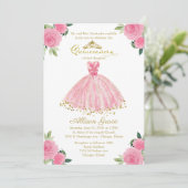 Invitation Quinceanera Bilingue Robe Rose Chaud (Debout devant)