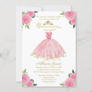 Invitation Quinceanera Bilingue Robe Rose Chaud