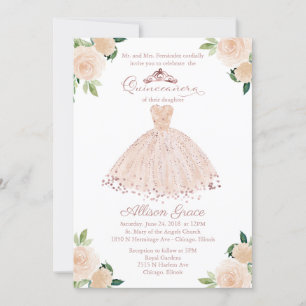 Invitation Quinceañera Bilingue Robe Rose Pâle