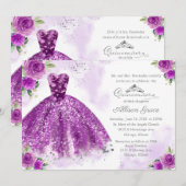 Invitation Quinceanera Bilingue Robe Violette (Devant / Derrière)