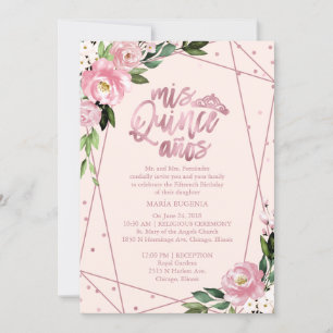 Invitation Quinceañera Bilingue Rose Pâle
