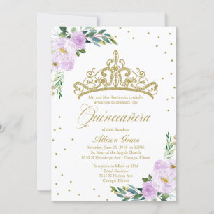 Invitation Quinceanera Bilingue Tiara Lilac