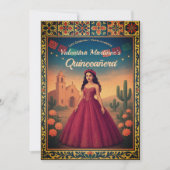 Invitation Quinceañera Bilingue vintage 15e Robe Rouge (Devant)