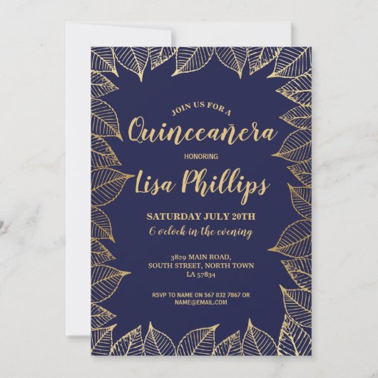 Invitation Quinceanera Birthday Party Gold Fall (Devant)