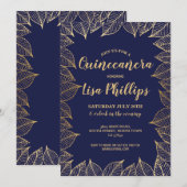 Invitation Quinceanera Birthday Party Gold Fall (Devant / Derrière)