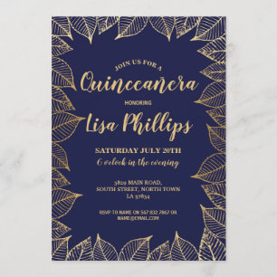 Invitation Quinceanera Birthday Party Gold Fall