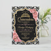 Invitation Quinceanera - Black Blush Pink Gold (Debout devant)